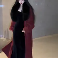 LHMknk1活动画报夫人原创自制秋冬青果领宽松订婚礼服女红梦伶