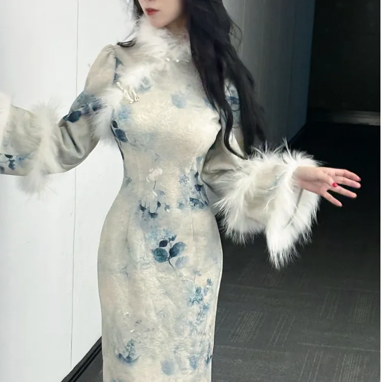 LHMknk1画报夫人原创自制新中式国风秋冬提花倒大袖 厚款晚香玉