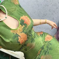 LHMknk1活动画报夫人原创自制新中式国风贝壳袖水滴旗袍 采莲