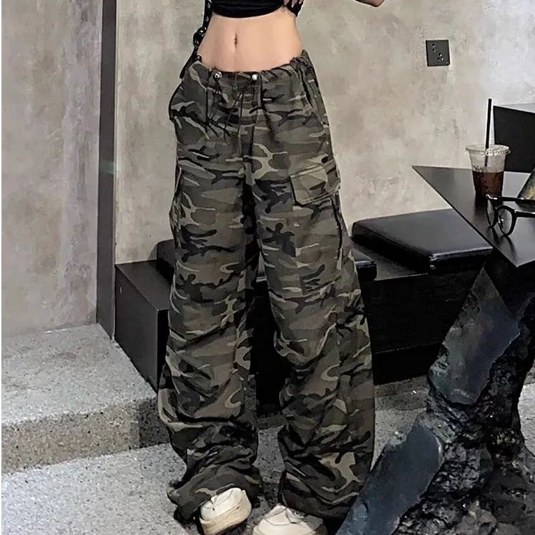 美式迷彩工装裤夏季hiohop宽松垂感直筒阔腿拖地裤爵士舞裤嘻哈