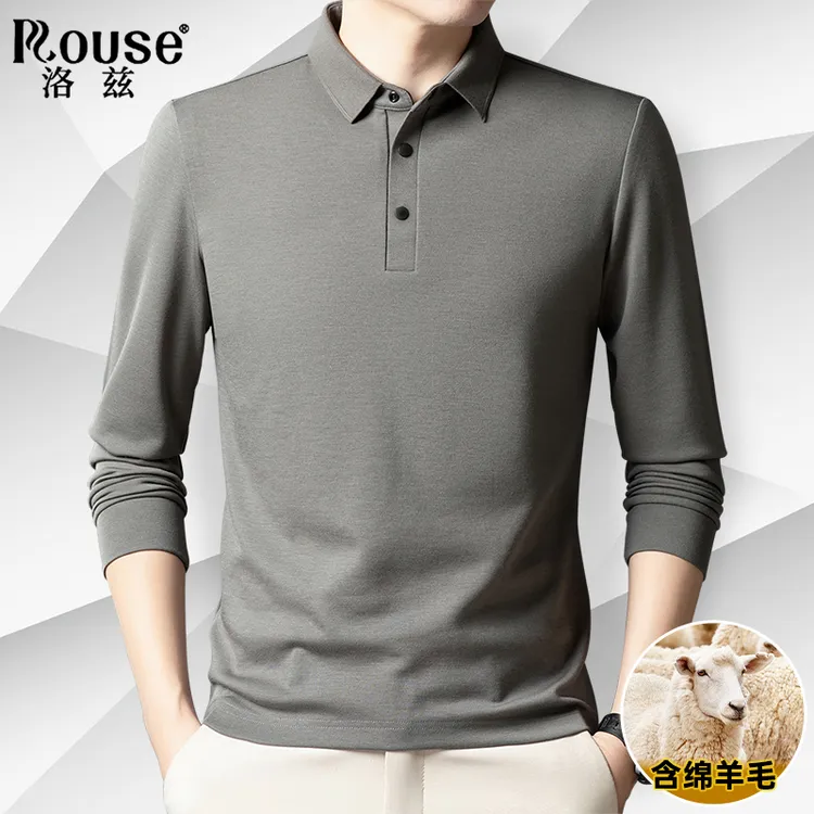 Rouse/洛兹秋季新款男士休闲长袖T恤时尚百搭中年商务翻领T恤
