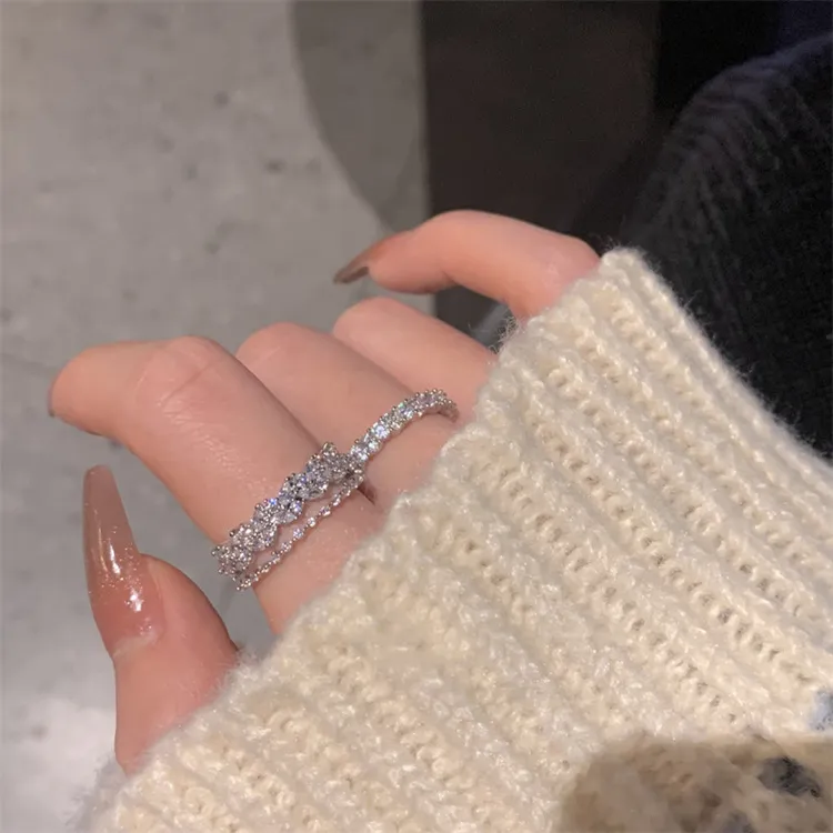 合金戒指 轻奢满锆戒女ins高级感小众设计精致指环开口时尚气质