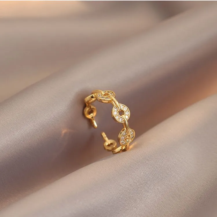 合金戒指 开口可调节戒指女高级感小众ins设计时尚个性铜钱食指环