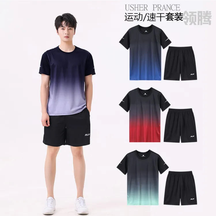 领腾速干运动跑步服圆领套装男女大码健身户外宽松羽毛球服2039