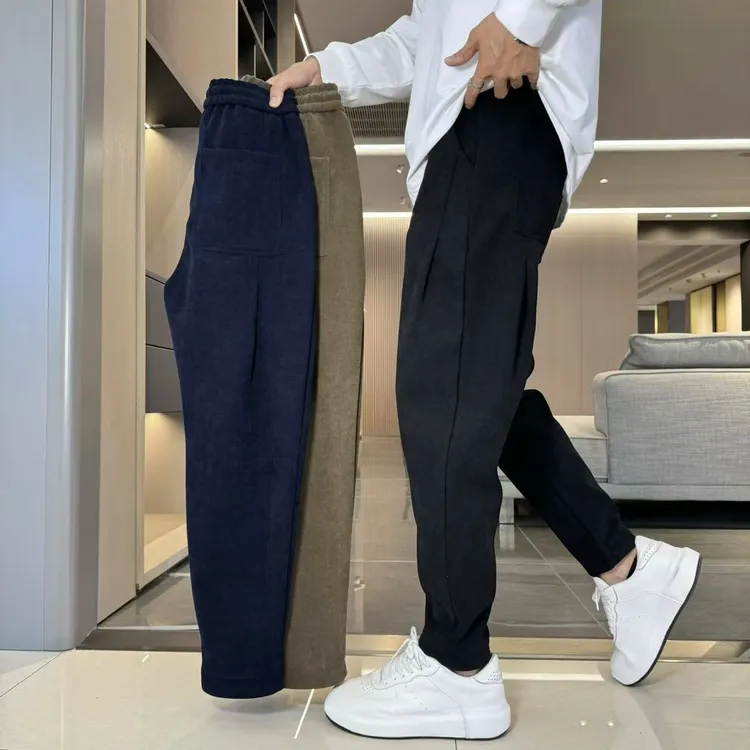 3685#秋冬新款哈伦裤时尚百搭纯色休闲裤加绒加厚宽松男士长裤