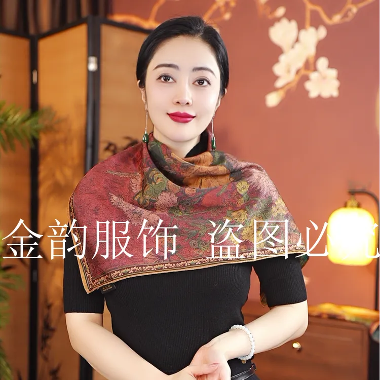 【繁花】70*70花罗小方巾围巾女士丝巾双面戴百搭油画显白抬气质
