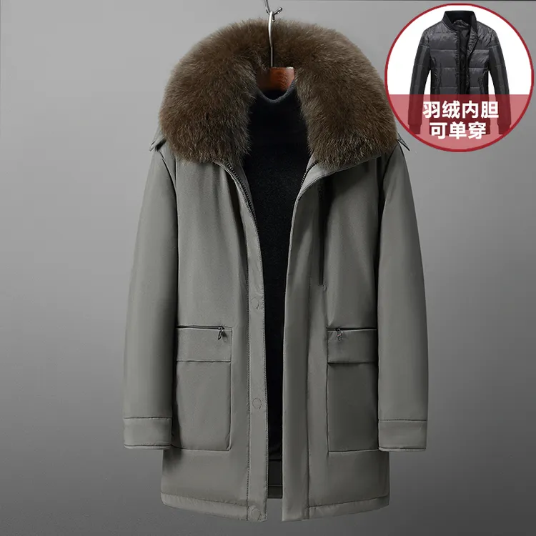 JEEP吉普2025冬季新款中长款羽绒服中老年男士保暖休闲外套爸爸装