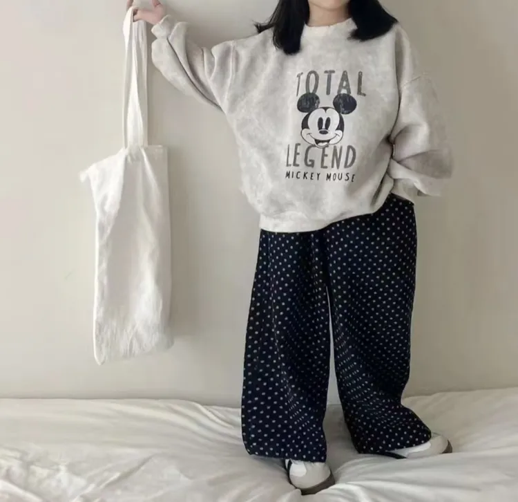 2025春装新款女童洋气时髦百搭休闲长袖灰色卫衣波点长裤套装