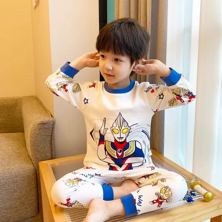 儿童睡衣男孩春秋儿童长袖保暖内衣套装线衣线裤卡通奥特曼家居服