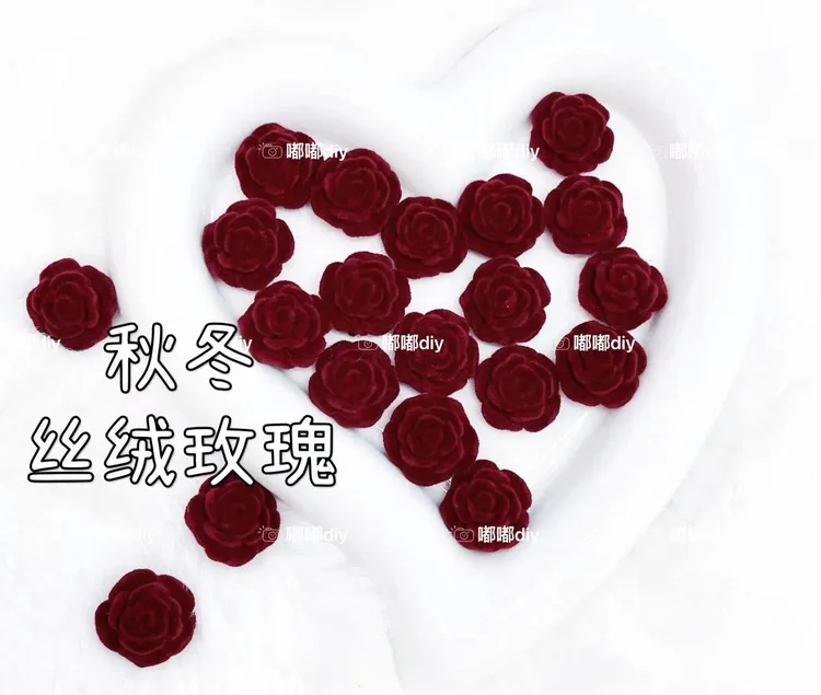 新款法式浪漫植绒红玫瑰diy手作配件立体耳环超仙头饰材料饰品