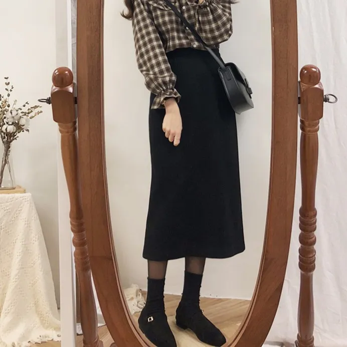 秋冬微胖大码女装显瘦藏肉大肚腩120斤到220斤半身裙小黑裙中长 