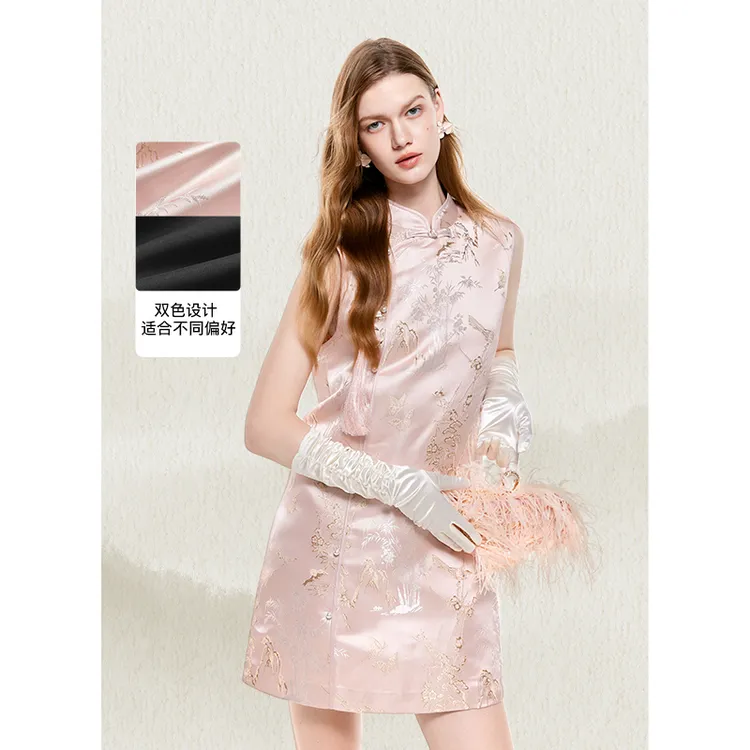 MISSCOCOON【妙笔繁花】早春新品新中式盘扣立体提花马夹连衣裙