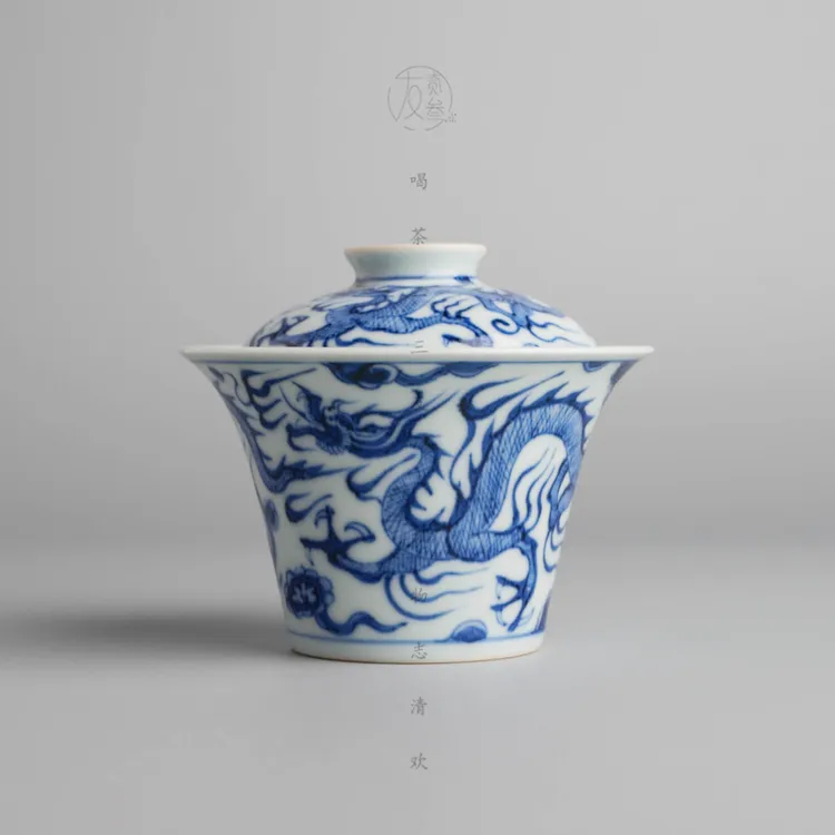 溪兰仰元五龙纹马蹄盖碗【景德镇纯手工茶具160ml】