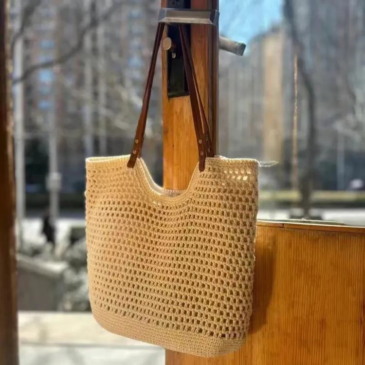 2025新款大容量单肩棉线编织包新款镂空网纹托特包海边度假沙滩包