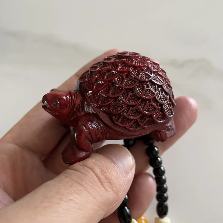  紫檀摆件金钱龟实木雕刻绿檀乌龟长寿龟手把件文玩招财摆件