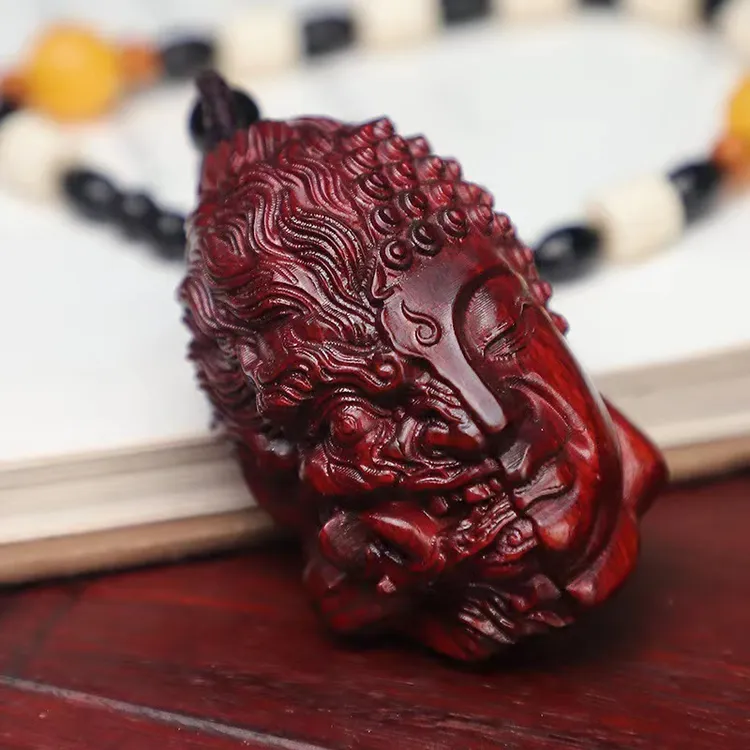 紫檀善恶佛魔一念之间手把件文玩红木挂件摆件玩红木随身木雕佛头