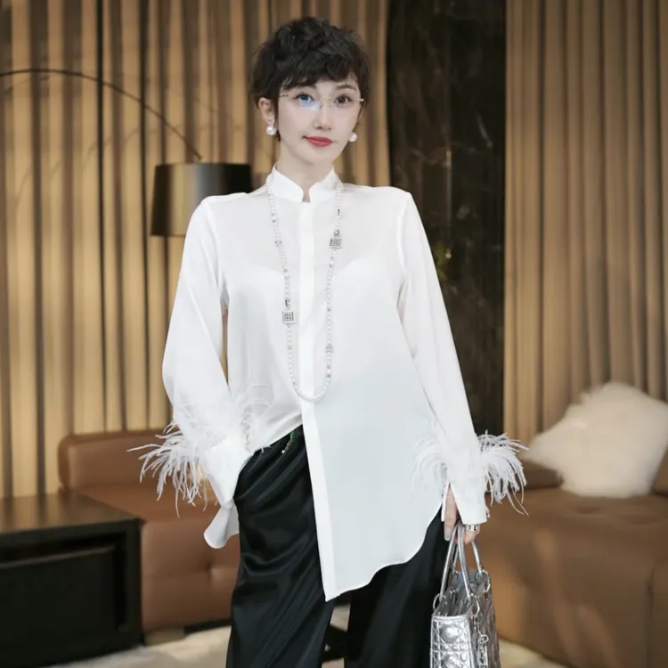 Betty Bairn【白月光】新中式桑蚕丝衬衫上衣23-BW675