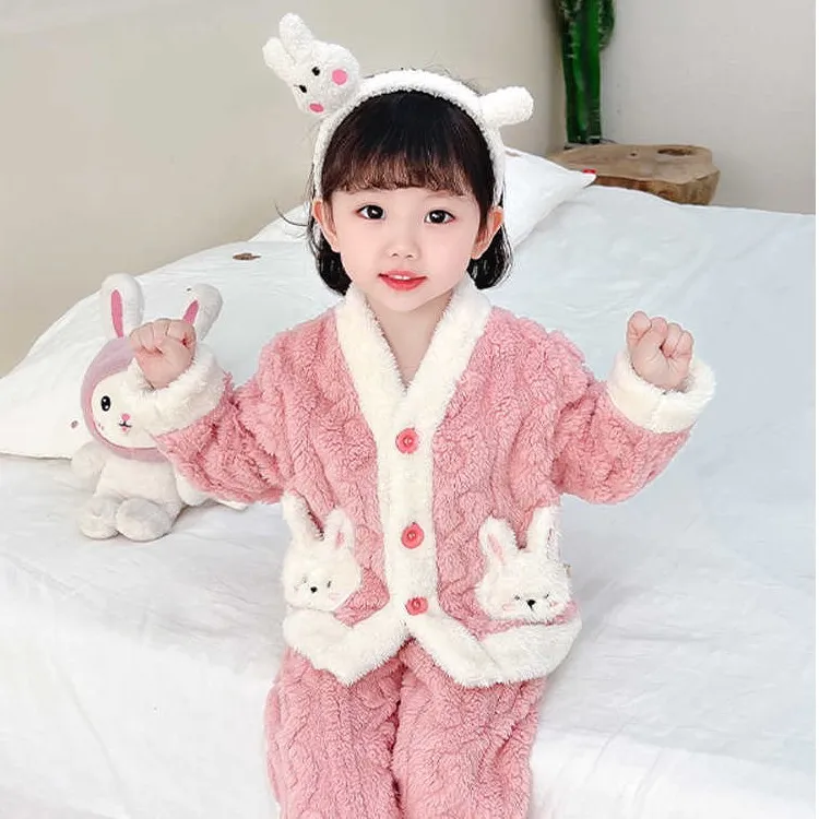 女童珊瑚绒睡衣套装秋冬保暖加绒加厚儿童女孩法兰绒家居服两件套