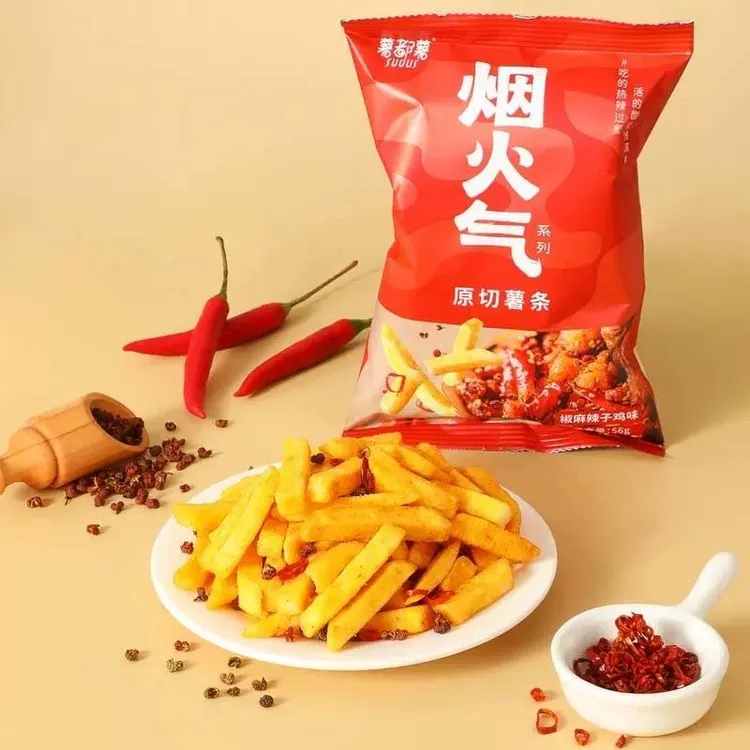 薯烟火气原切薯条铁板鱿鱼椒麻辣子鸡味膨化食品网红休闲零食笋1g