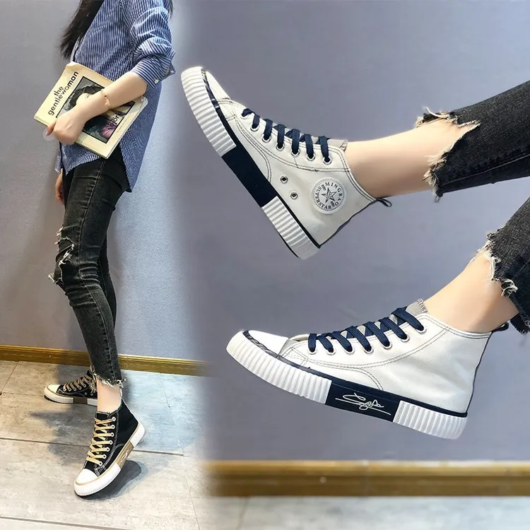 高帮帆布女鞋学生休闲新款秋季ulzzang百搭布鞋爆款板鞋ins潮鞋子
