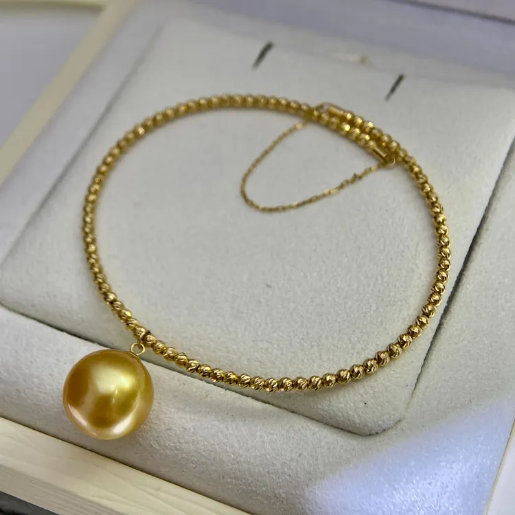 18k金海水珍珠手镯手链11-12mm弹力抽拉珠珠母亲节女神节送礼生日