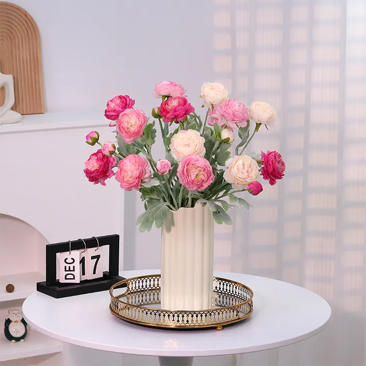 植绒露莲洋牡丹仿真花假花家居装饰花客厅阳台餐桌摆放花艺花卉
