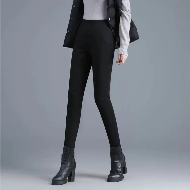 白鸭绒女裤 弹力修身小脚裤 黑色松紧腰保暖女裤子瘦身紧身裤