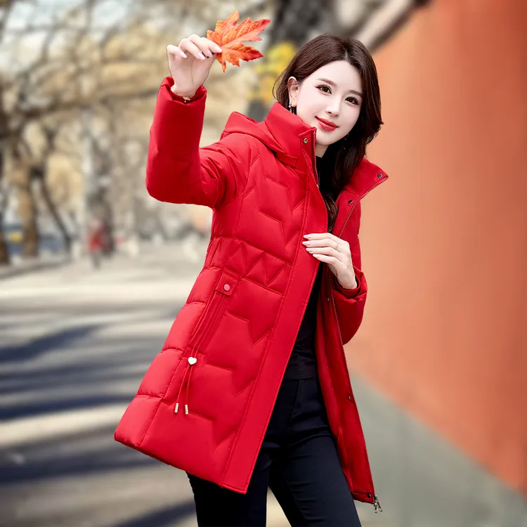 X123【帽可拆】中长款棉服外套女修身显瘦加厚保暖棉袄收腰棉衣