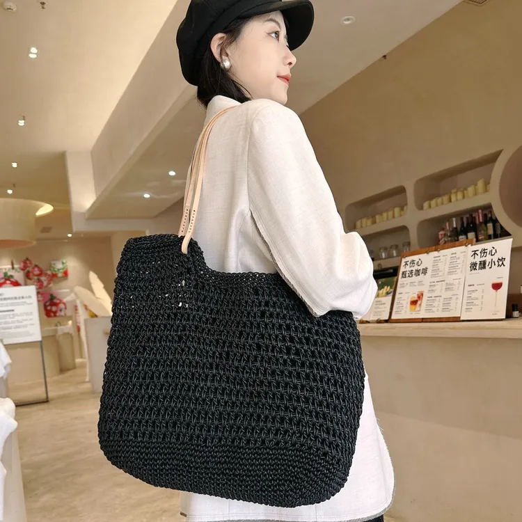度假风大包包女2024新款欧美时尚编织包休闲大容量复古单肩托特包