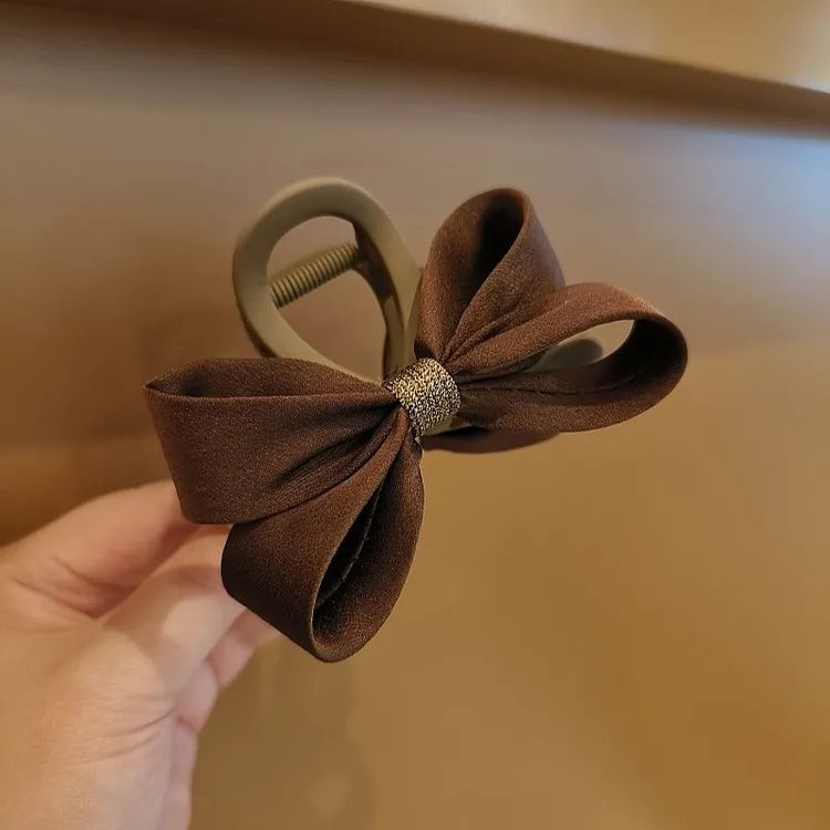 8CM中号抓夹布艺蝴蝶结发夹后脑勺顶夹半扎夹韩国新款鲨鱼夹气质