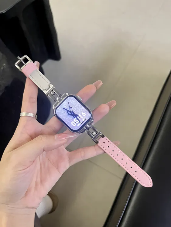 适用于iwatch9表带镂空走珠拼接真皮简约iwatch7/s8/9/se苹果表带