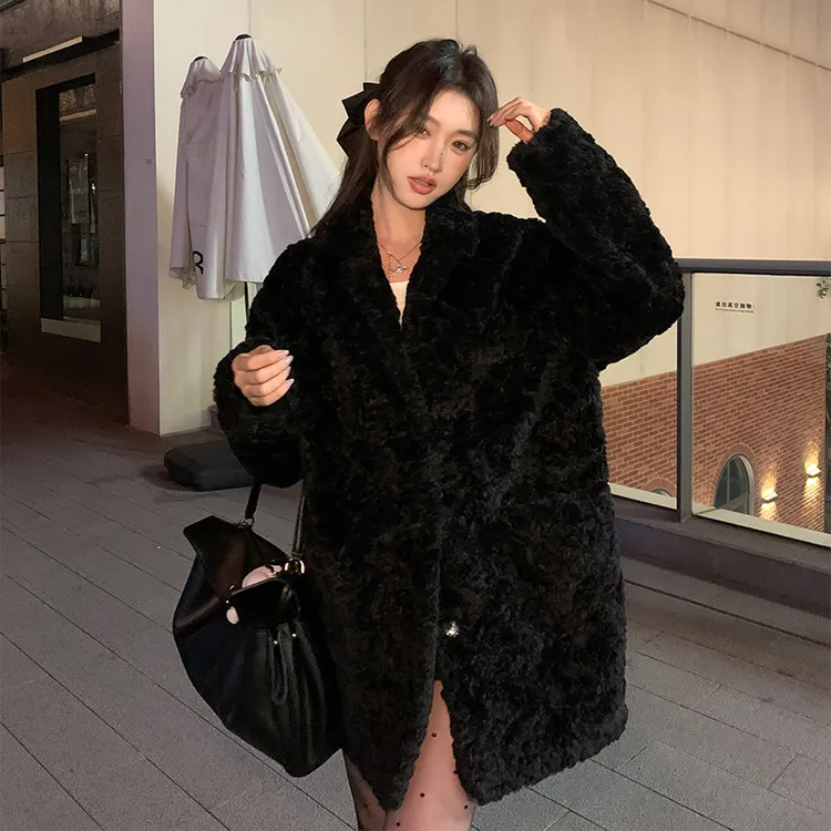 《泰迪大衣》秋冬季高级感气质长袖毛毛外套女长款宽松加厚毛毛大衣