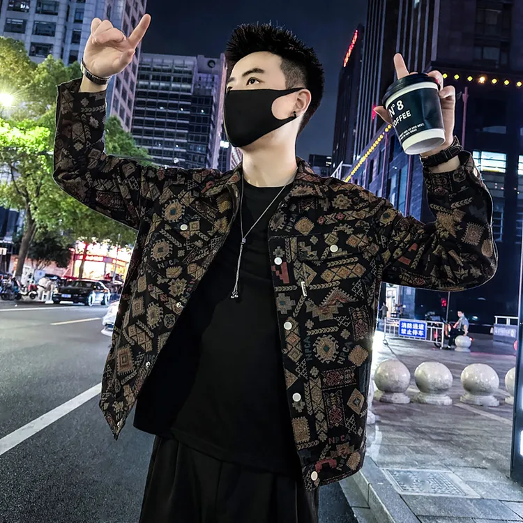 民族风牛仔外套男士春秋季潮牌牛仔上衣2025新款男装上衣休闲夹克