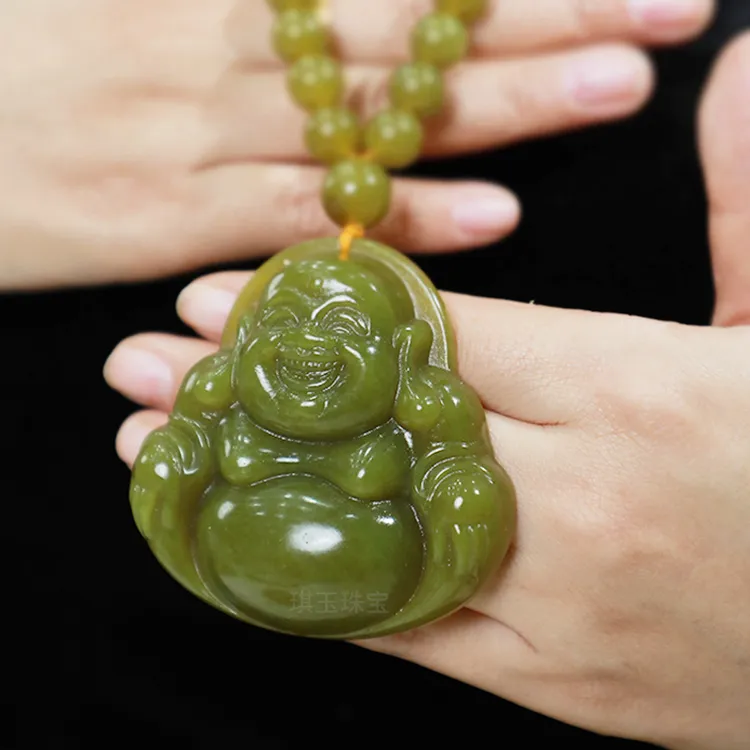 《限量款》笑佛吊坠岫玉大肚佛手工精雕复古珠宝大佛公商品图