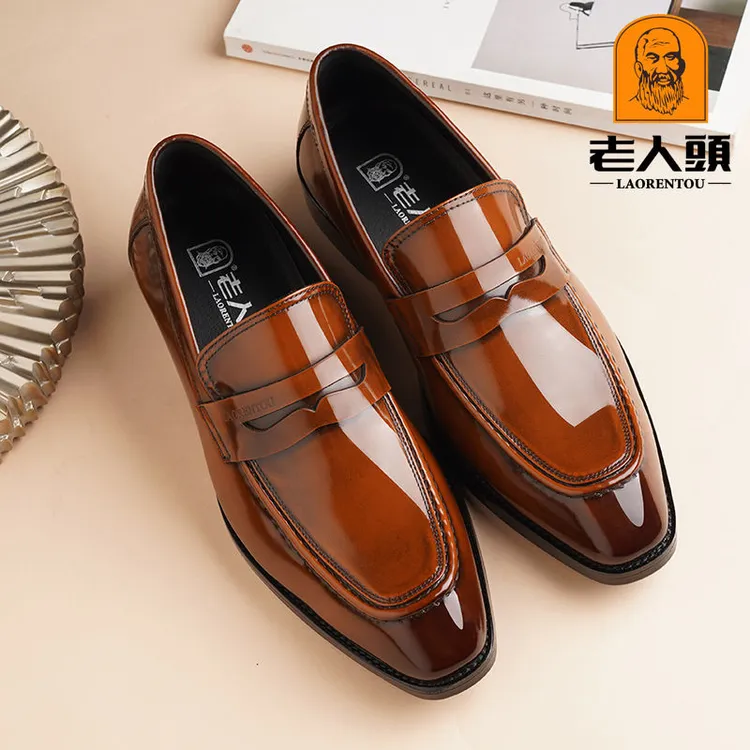 老人头男士隐形内增高皮鞋英伦商务正装真皮百搭乐福鞋尖头结婚鞋