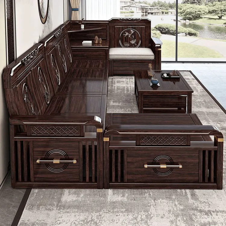 紫金檀木实木沙发冬夏两用贵妃转角现代新中式沙发组合