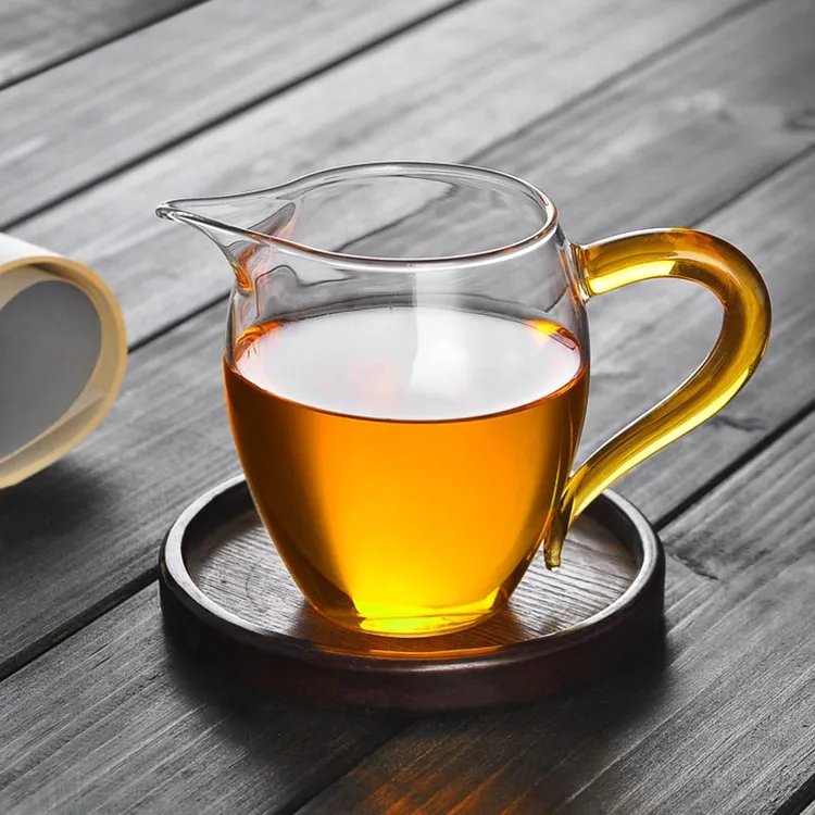 言殊加厚耐热分茶器绿柄玻璃公道杯手工防烫功夫茶海公杯匀杯茶道