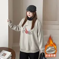 CD6608大码女装【复古潮流卫衣】秋冬圆领小狗印花长袖加绒保暖上衣