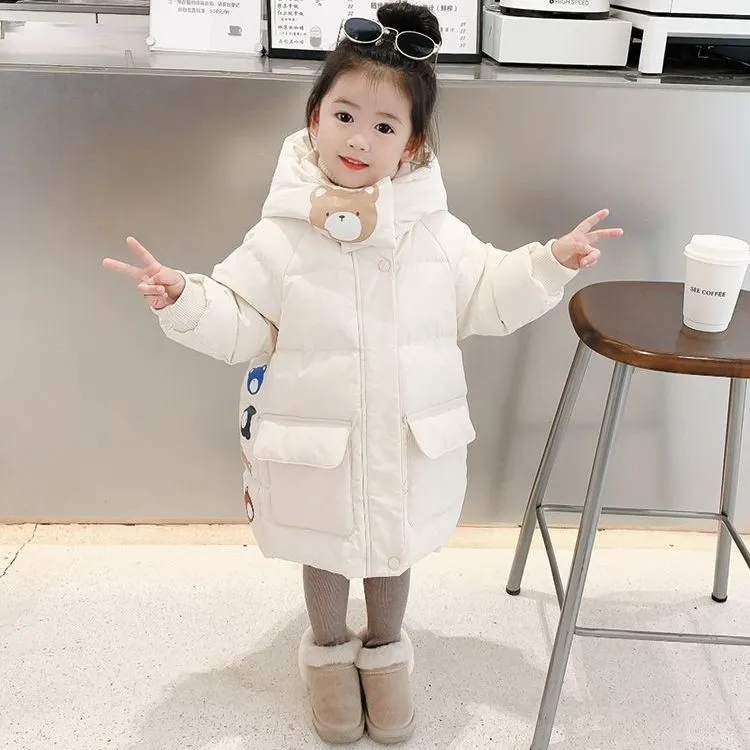 女童中长款羽绒服洋气中小童加厚保暖女童羽绒服白鸭绒童装外套潮