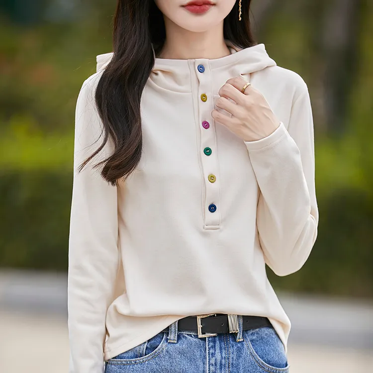 【双面德绒】秋冬长袖彩扣连帽双面德绒卫衣半开领休闲毛衣针织衫