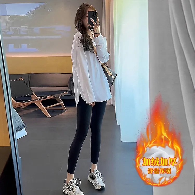 白色中长款长袖打底衫女秋季韩版百搭t恤宽松休闲内搭显瘦上衣ins