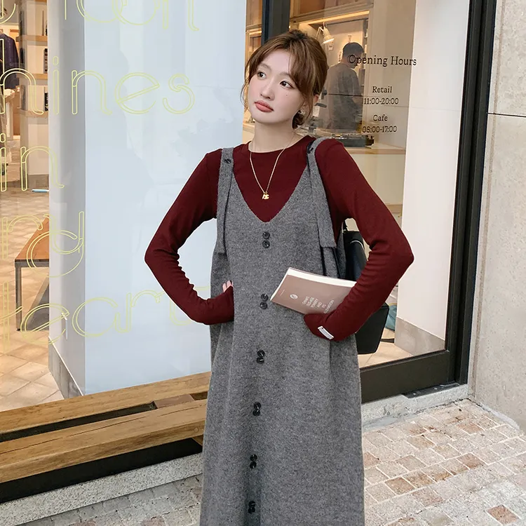 背带连衣裙套装女2024秋季新款早秋韩系洋气穿搭慵懒风中长款裙子