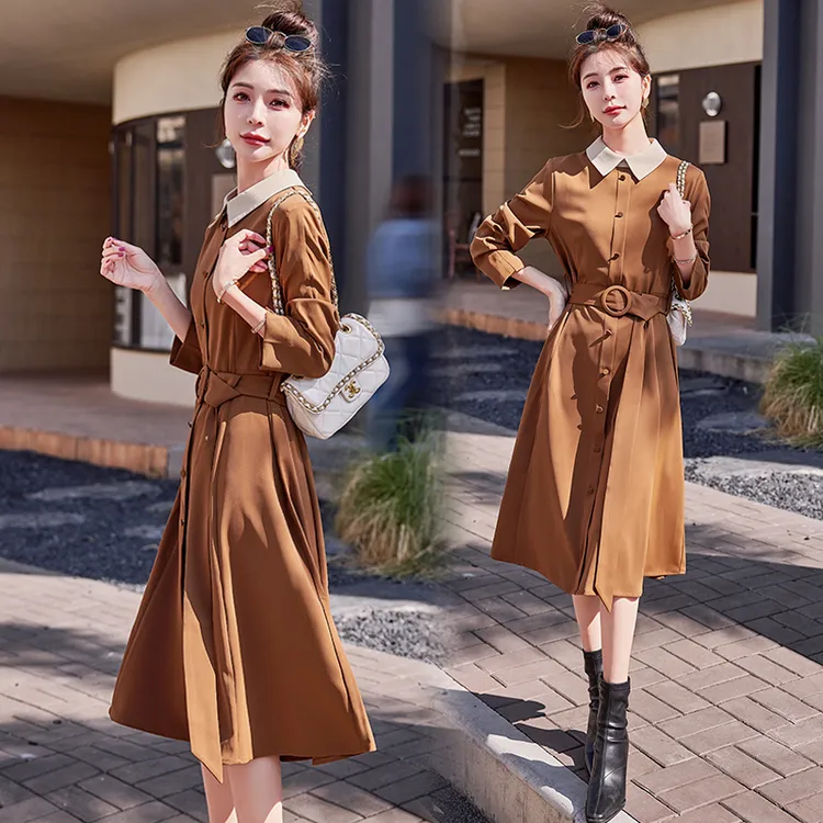 法式衬衫连衣裙2024秋季新款高级感气质收腰显瘦假两件中长款裙子