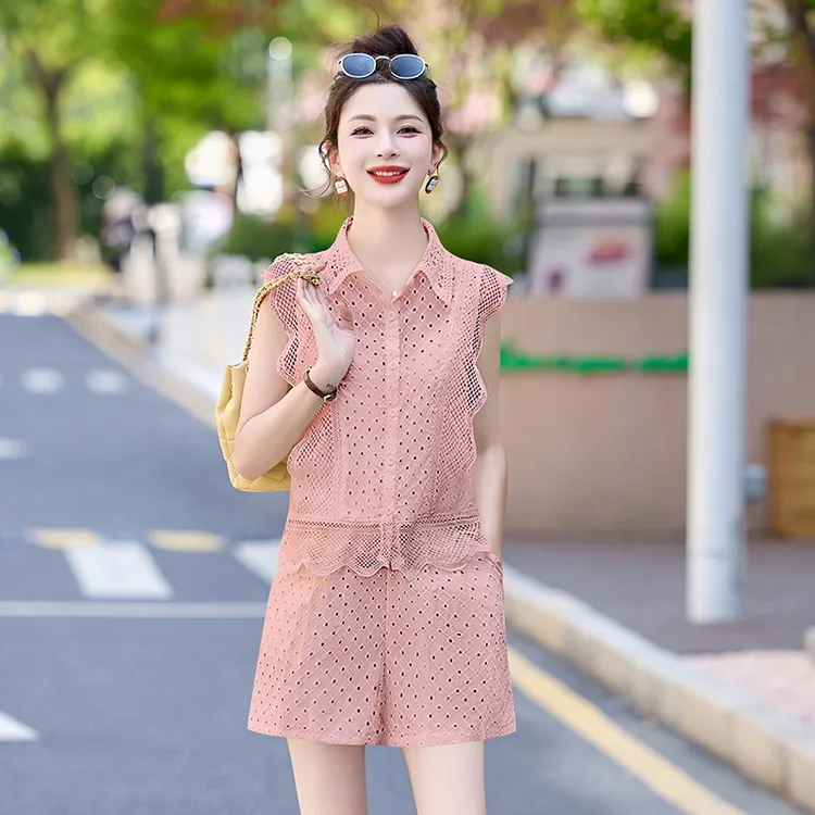 小香风蕾丝拼接短裤套装女2025夏季新款小个子洋气减龄阔腿两件套