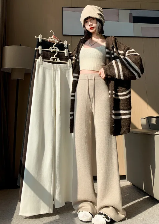 欧货2025秋冬新款百搭显瘦毛绒针织垂感宽松直筒阔腿拖地长裤