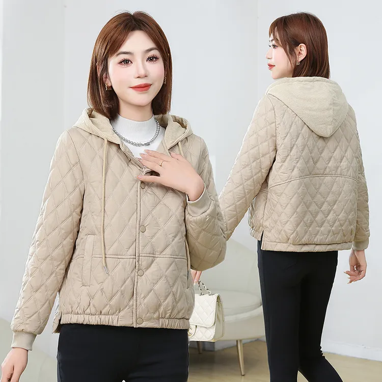 棉服外套女短款2024秋冬新款爆款连帽菱格时尚小个子潮流轻薄小袄