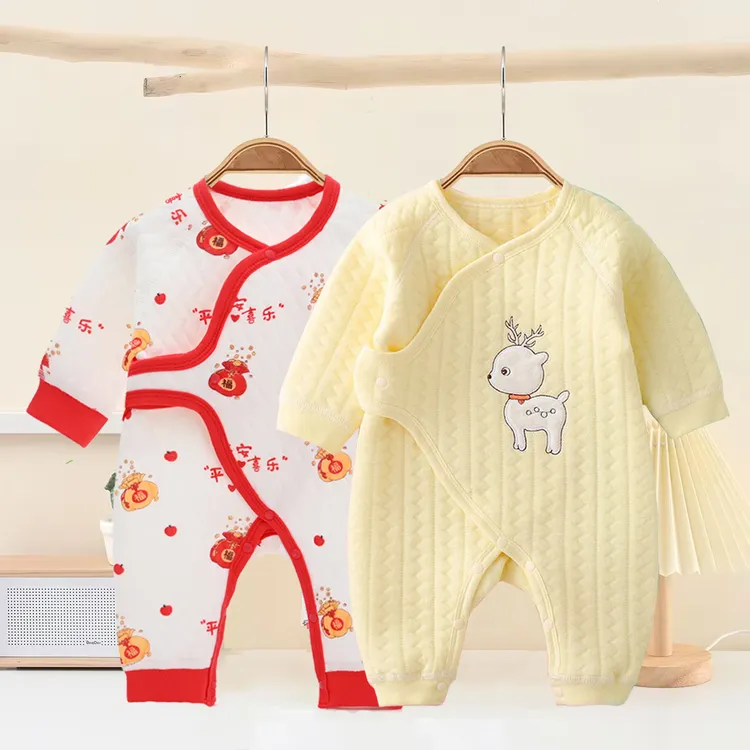 宝宝保暖连体衣新生婴儿纯棉空气棉蝴蝶衣月子服秋冬季哈衣满月服