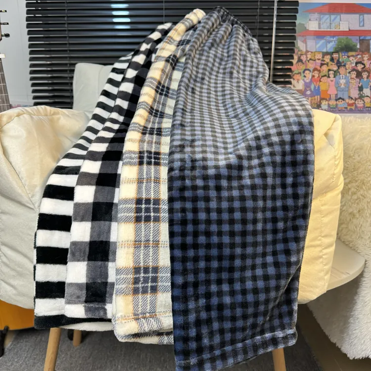 新款珊瑚绒秋冬季情侣睡裤男女加绒加厚法兰绒格子居家休闲溜弯裤