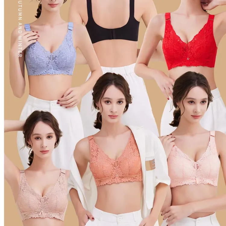 1945新款蕾丝AB中厚3.5小胸聚拢内衣三排扣舒适文胸