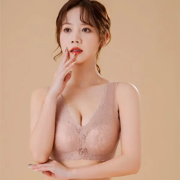 无痕内衣女宽肩不勒U型美背Q软中厚无磁蕾丝文胸聚拢防下垂收副乳